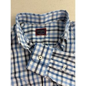 Untuckit Mens Shirt Large Blue Plaid Nylon Stretch Mezzacorono Style (e8)